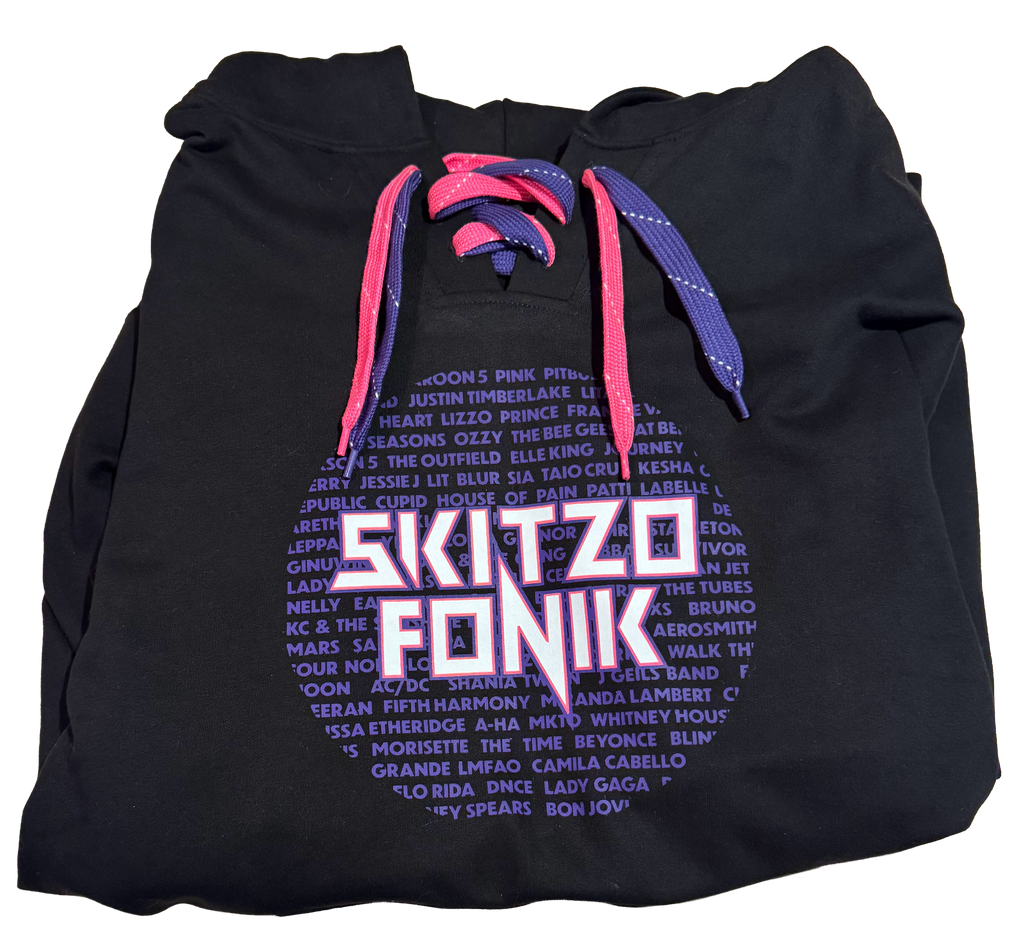 EXCLUSIVE PREMIUM LACE-UP BLACK HOODIE w/ PURPLE & PINK LOGO AND LACES