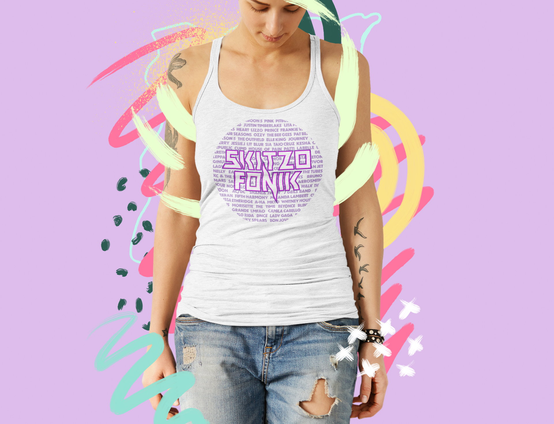 SUMMER SALE ON NOW-GOING FAST!!! - LADIES WHITE RACERBACK TANK w/ PURPLE PINK & WHITE LOGO
