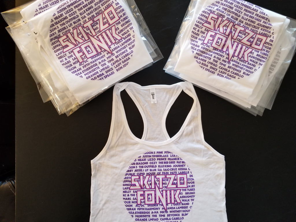 SUMMER SALE ON NOW-GOING FAST!!! - LADIES WHITE RACERBACK TANK w/ PURPLE PINK & WHITE LOGO